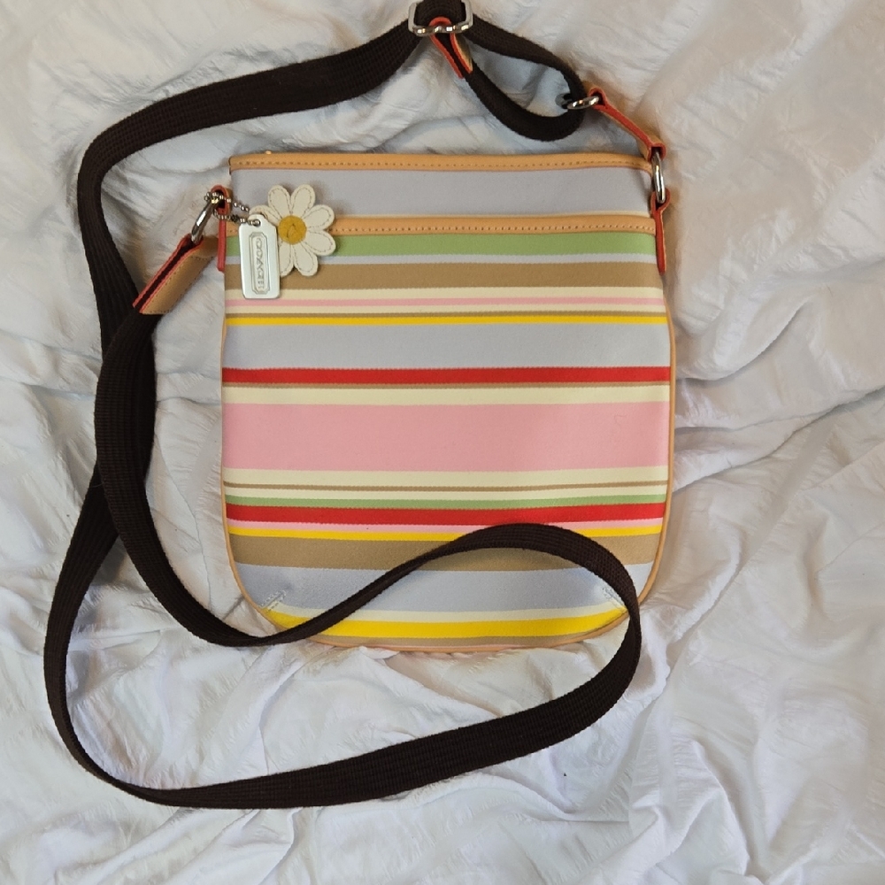 Coach Multicolor Y2k Stripe Daisy Crossbody Bag With Metal And Daisy Charm